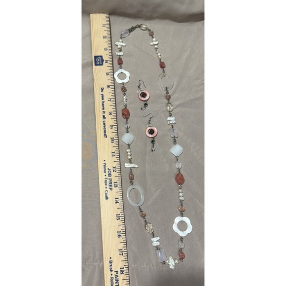 Premier Design BLUSH Mother of Pearl, Shells, Quartz‎ Necklace, 36" - Picture 2 of 6